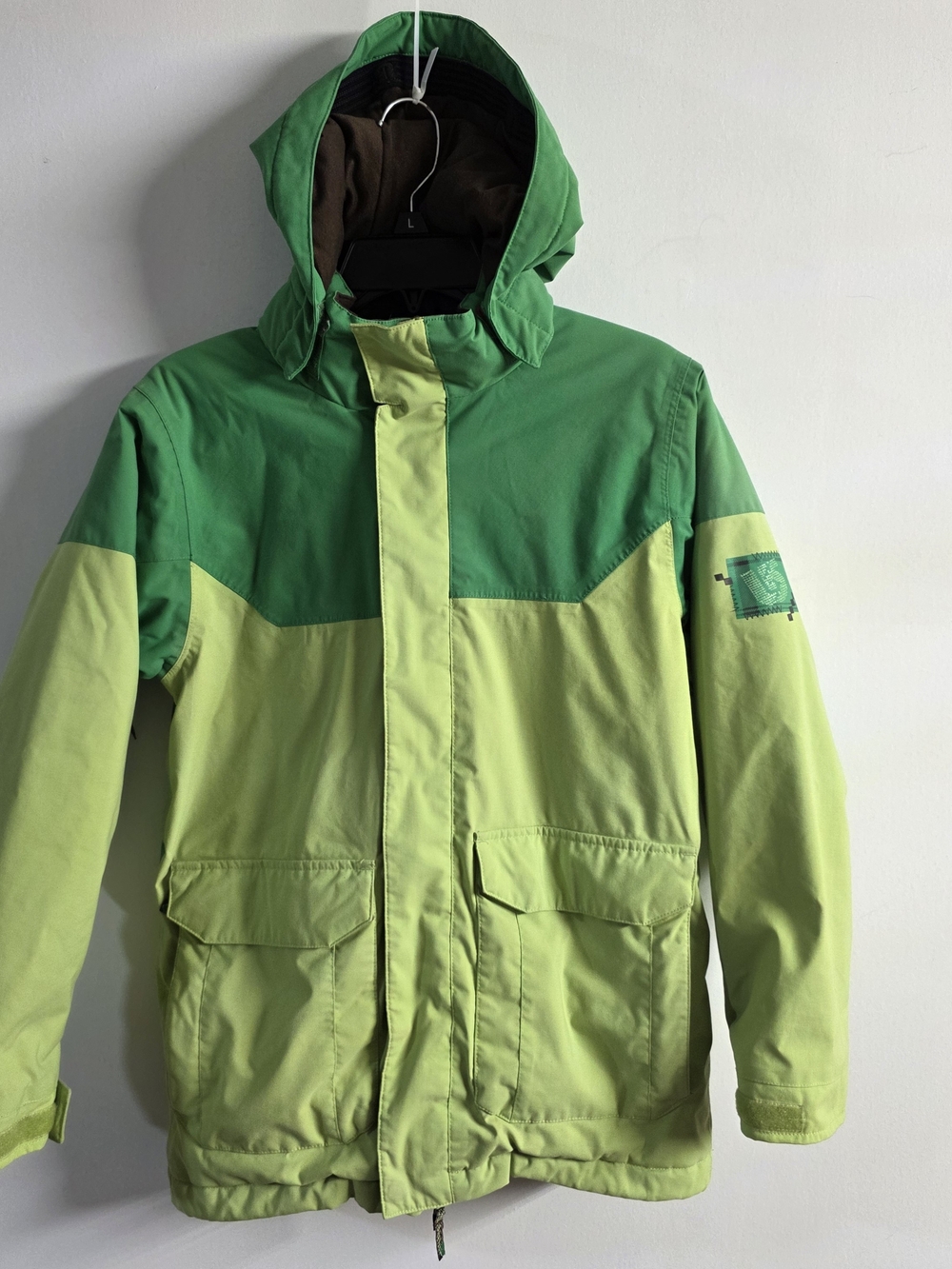 Burton Snowboard Ski Jacket Youth L Green Lime Colorblock Removabl Hooded Y2k